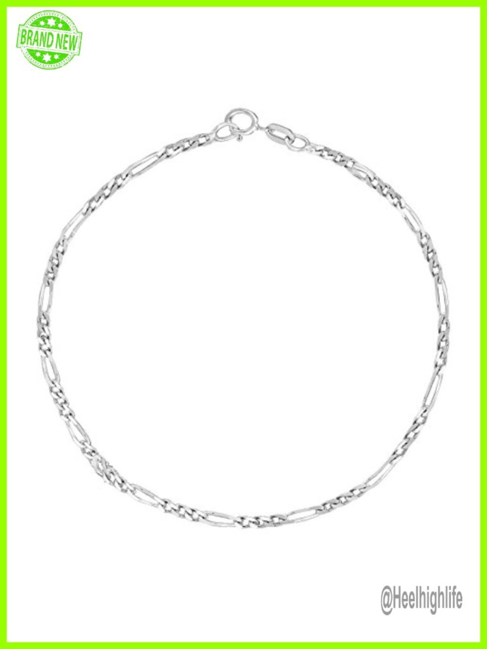 Ritastephens 14k White Gold Figaro Chain Anklet Bracelet for Women